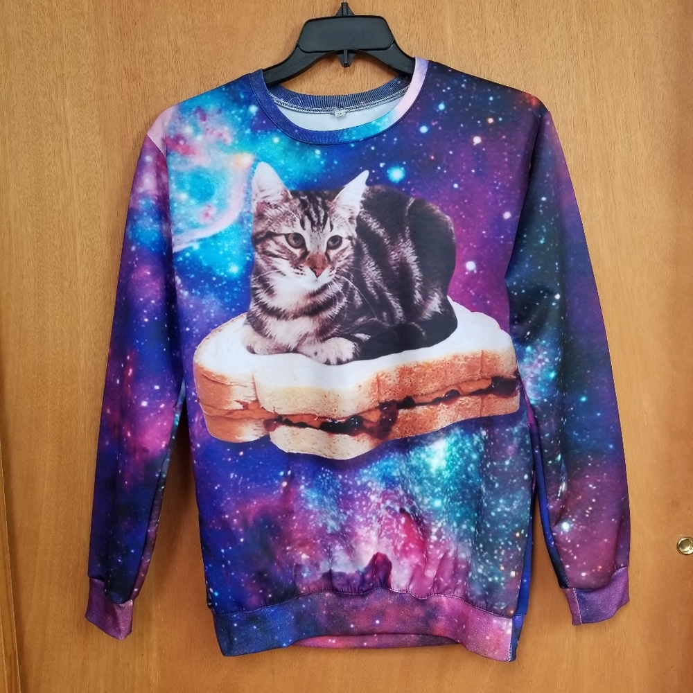 Unisex Crew Neck Cat on PBJ Sweater, size XL